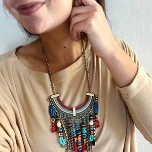 statement upside down rainbow beaded chunky tribal gold necklace